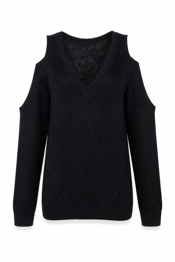 NEXT Womens Black V-Neck  Acrylic Pullover Jumper Size 6   - cold Shoulder