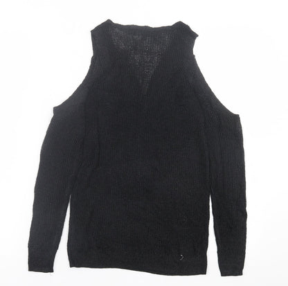 Next Womens Black V-Neck  Acrylic Pullover Jumper Size 6   - cold Shoulder