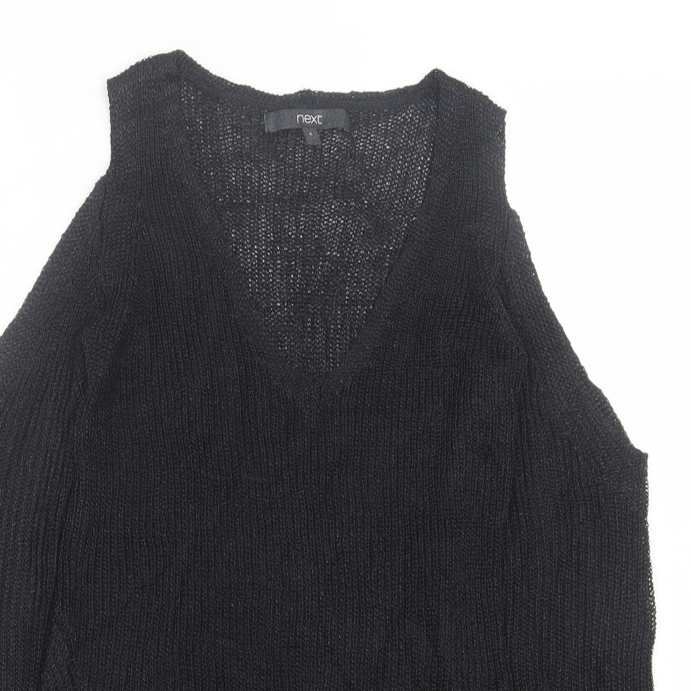 NEXT Womens Black V-Neck  Acrylic Pullover Jumper Size 6   - cold Shoulder