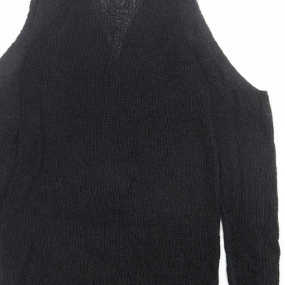 Next Womens Black V-Neck  Acrylic Pullover Jumper Size 6   - cold Shoulder