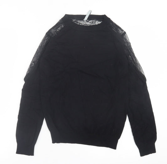 Intuition Womens Black Crew Neck  Viscose Pullover Jumper Size 8