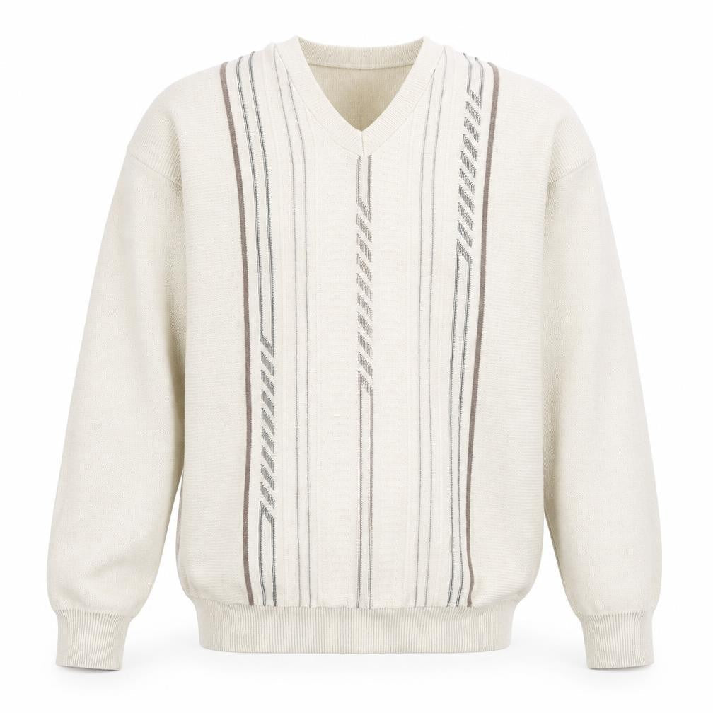Cavallo Mens Beige V-Neck Striped Cotton Pullover Jumper Size S