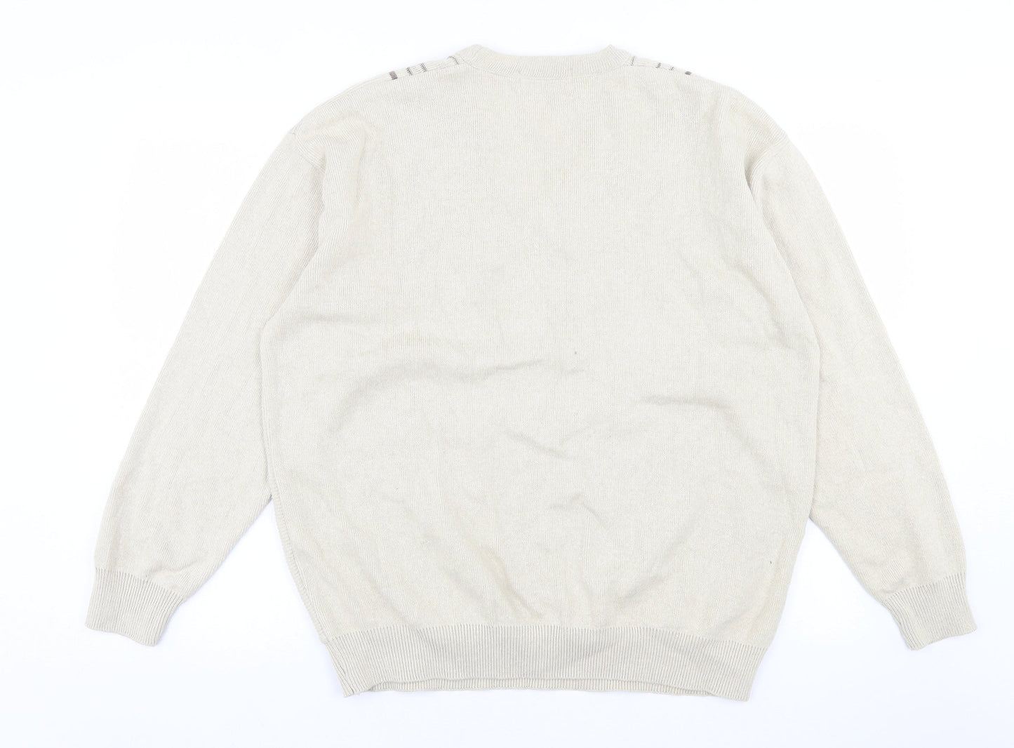 Cavallo Mens Beige V-Neck Striped Cotton Pullover Jumper Size S