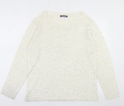 Preloved Crealine Womens Ivory Crew Neck  Acrylic Pullover Jumper Size 18 - Front