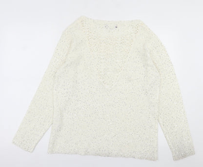 Preloved Crealine Womens Ivory Crew Neck  Acrylic Pullover Jumper Size 18 - Back