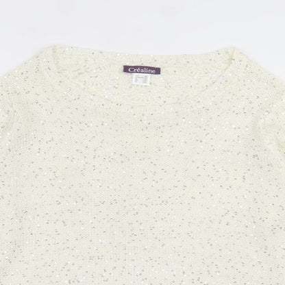 Preloved Crealine Womens Ivory Crew Neck  Acrylic Pullover Jumper Size 18 - Detail