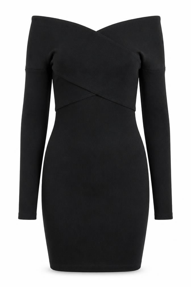Very Womens Black  Cotton Bodycon  Size 8  Off the Shoulder Pullover