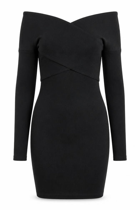 Very Womens Black  Cotton Bodycon  Size 8  Off the Shoulder Pullover