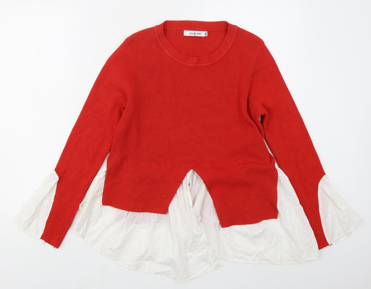 Yu & Me Womens Red Crew Neck  Viscose Pullover Jumper Size M