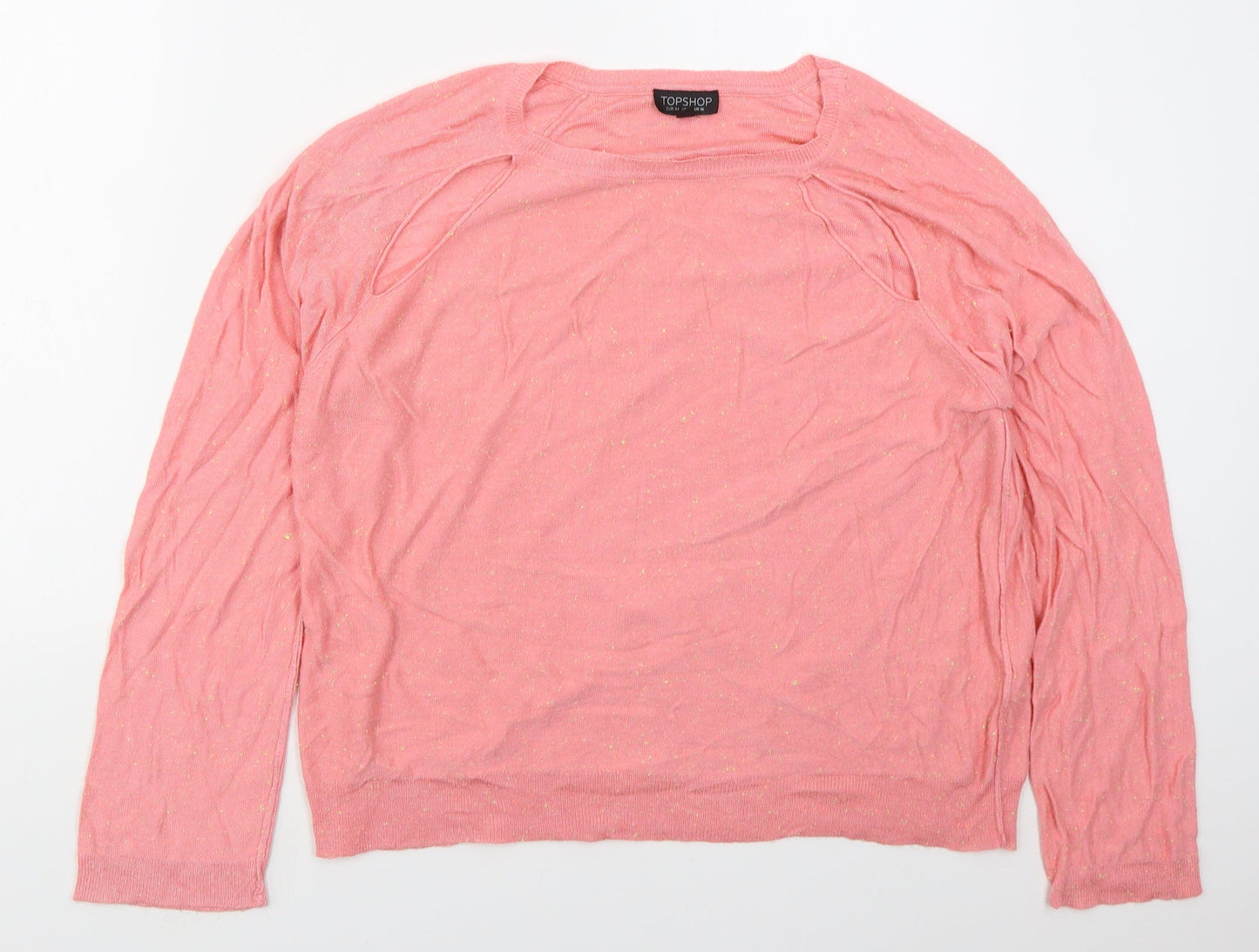Topshop Womens Pink Crew Neck  Viscose Pullover Jumper Size 16   - Cut Out