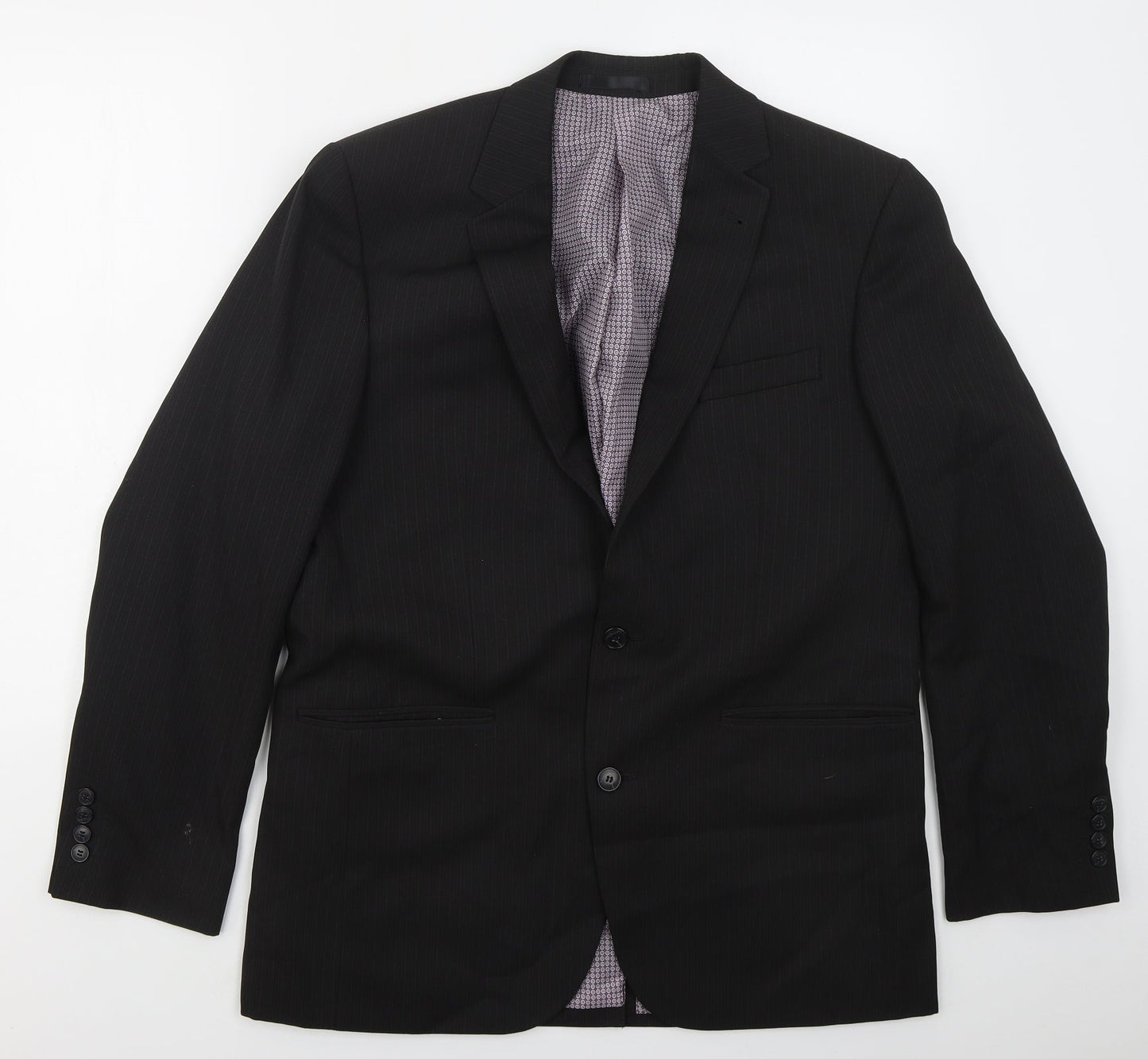 Taylor & Wright Mens Black Striped Polyester Jacket Suit Jacket Size 40
