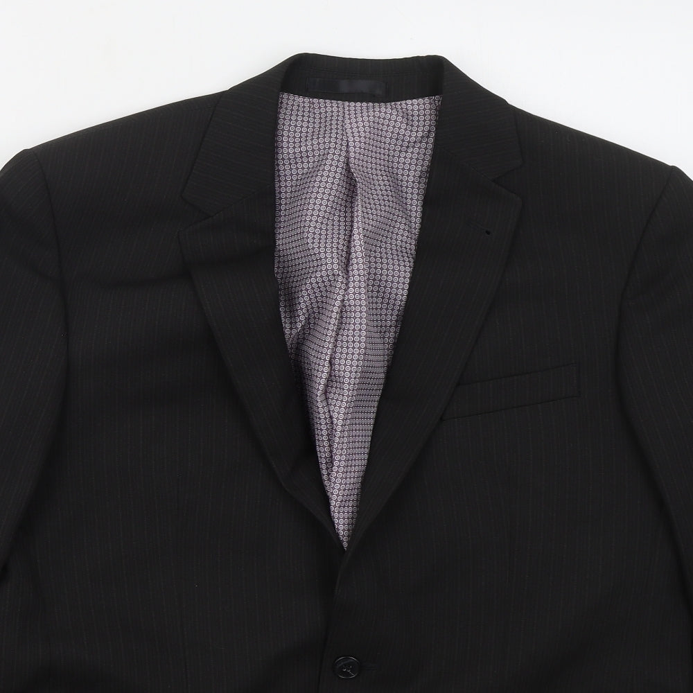 Taylor & Wright Mens Black Striped Polyester Jacket Suit Jacket Size 40