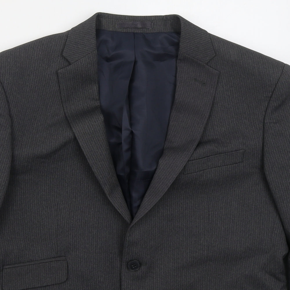 Taylor & Wright Mens Grey Striped Polyester Jacket Suit Jacket Size 40