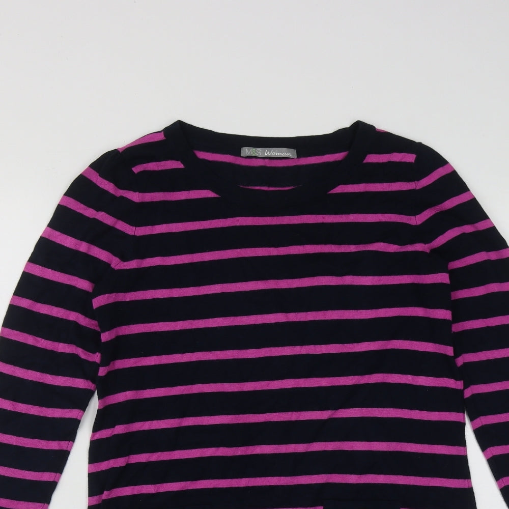 Marks and Spencer Womens Multicoloured Round Neck Striped Acrylic Pullover Jumper Size S