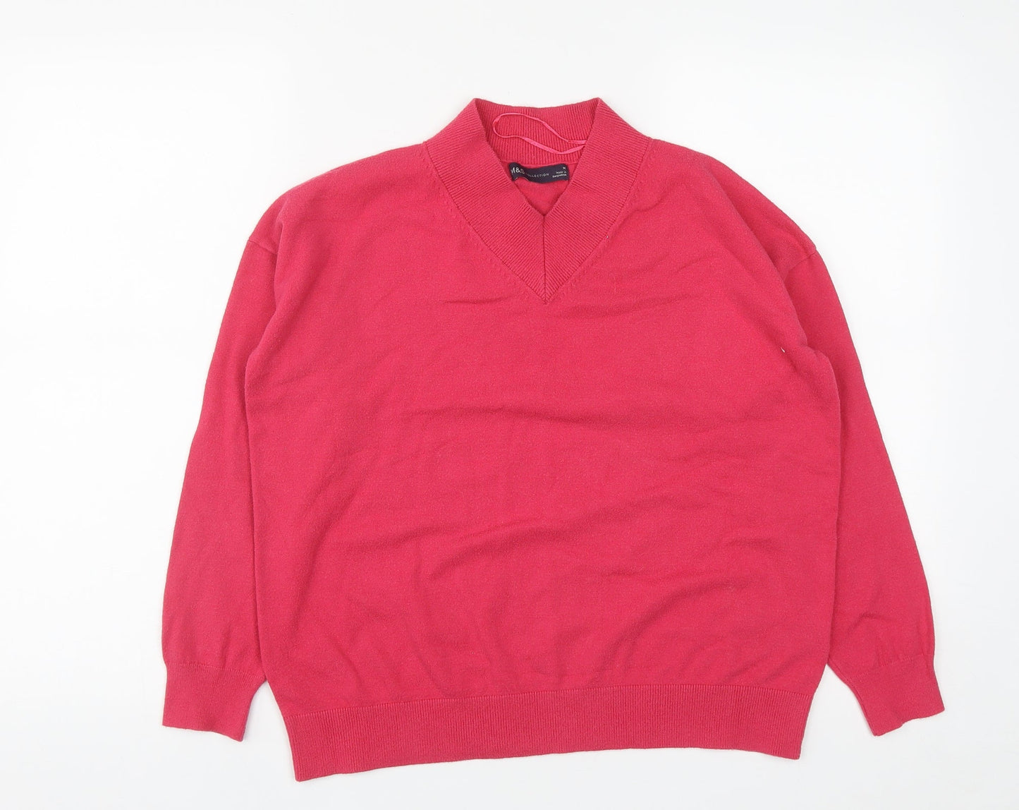 Marks and Spencer Womens Pink V-Neck  Viscose Pullover Jumper Size M