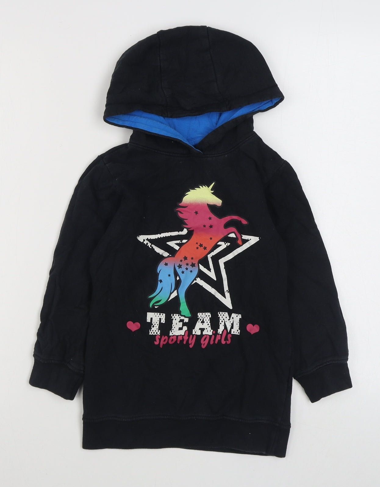 Bonprix Girls Black 100% Cotton Pullover Hoodie Size 6-7 Years Pullover