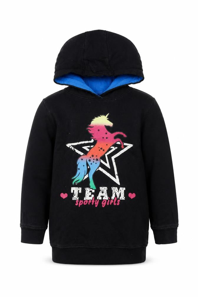 Bonprix Girls Black 100% Cotton Pullover Hoodie Size 6-7 Years Pullover