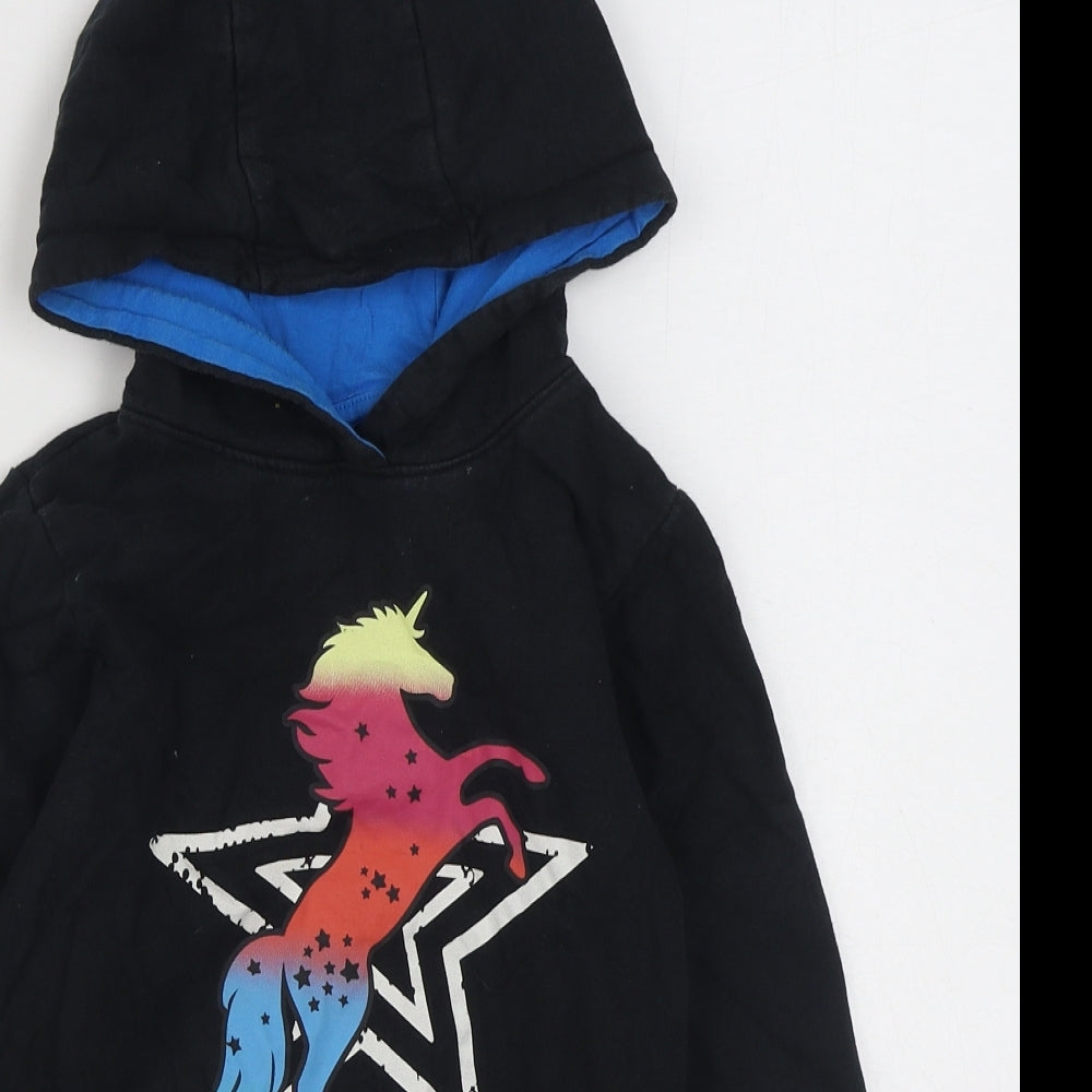Bonprix Girls Black 100% Cotton Pullover Hoodie Size 6-7 Years Pullover