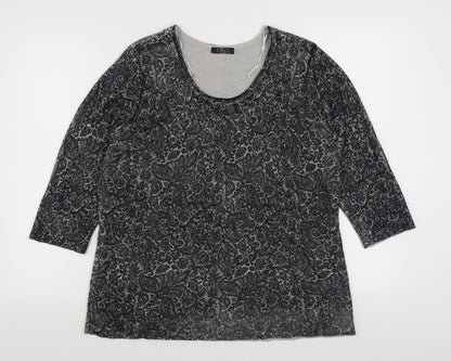 Bonmarché Womens Grey Scoop Neck Paisley Acrylic Pullover Jumper Size L