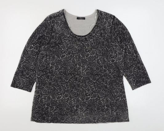 BM Womens Grey Scoop Neck Paisley Acrylic Pullover Jumper Size L