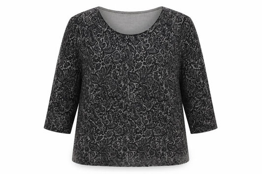 Bonmarché Womens Grey Scoop Neck Paisley Acrylic Pullover Jumper Size L