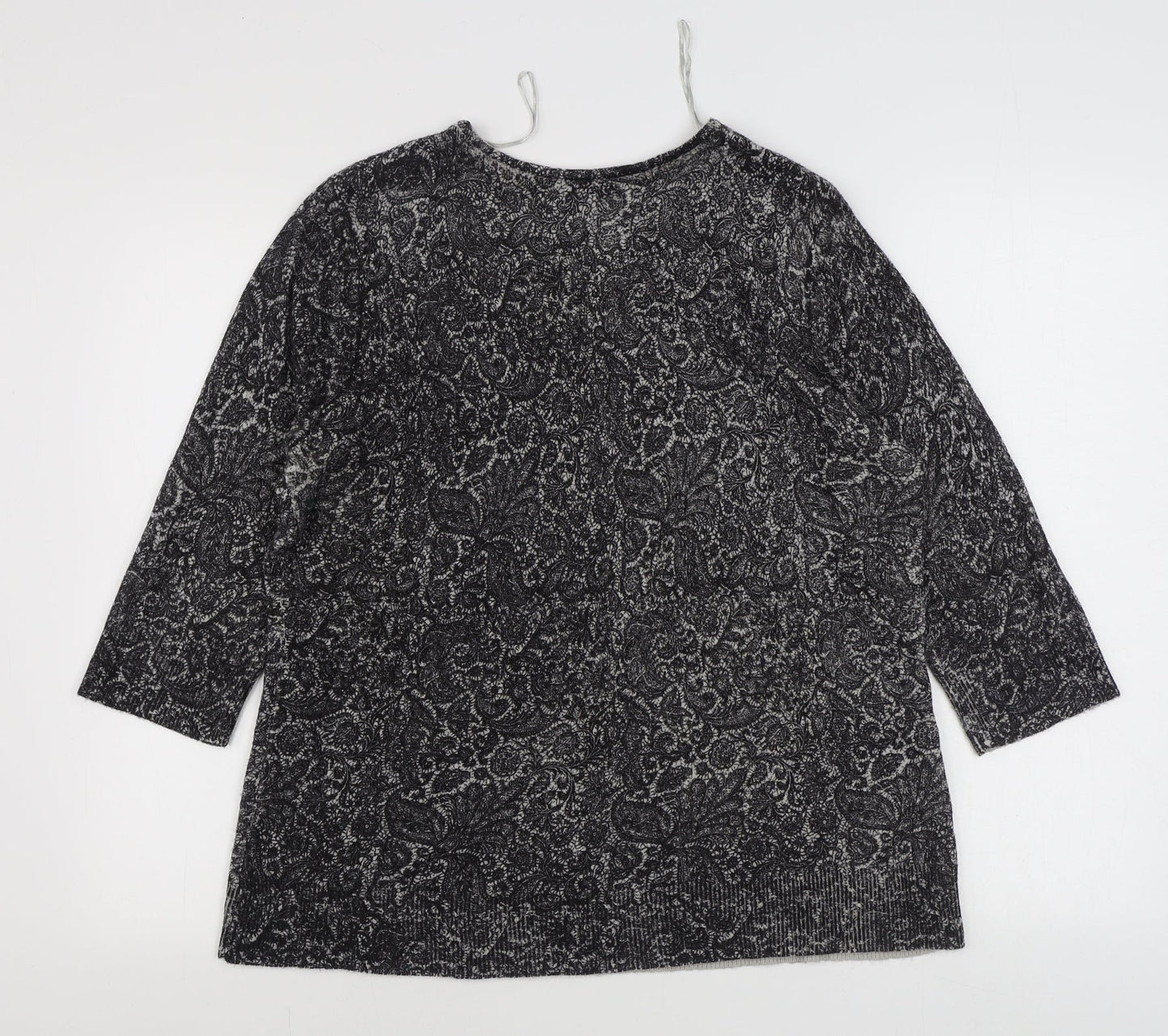 BM Womens Grey Scoop Neck Paisley Acrylic Pullover Jumper Size L