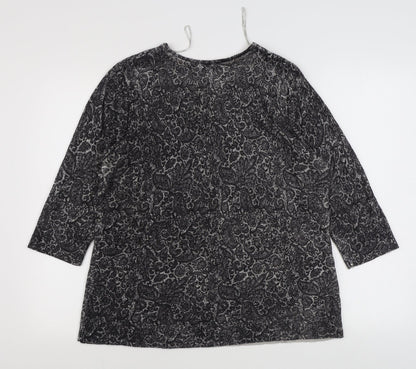 Bonmarché Womens Grey Scoop Neck Paisley Acrylic Pullover Jumper Size L