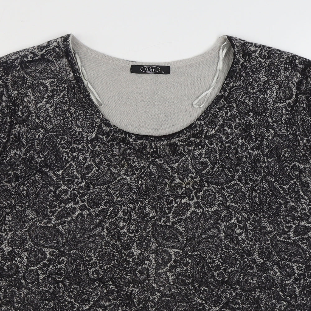 BM Womens Grey Scoop Neck Paisley Acrylic Pullover Jumper Size L