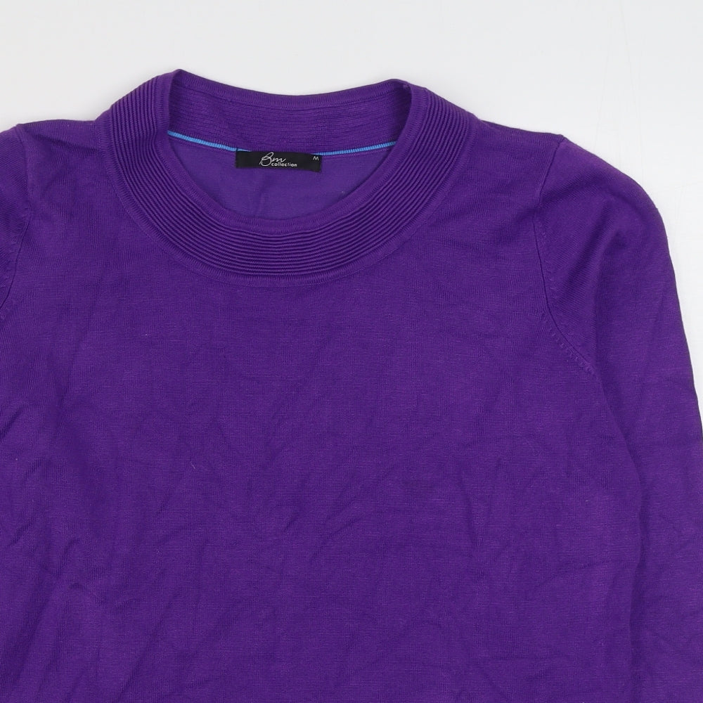 Bm Collection Womens Purple Round Neck  Polyester Pullover Jumper Size M