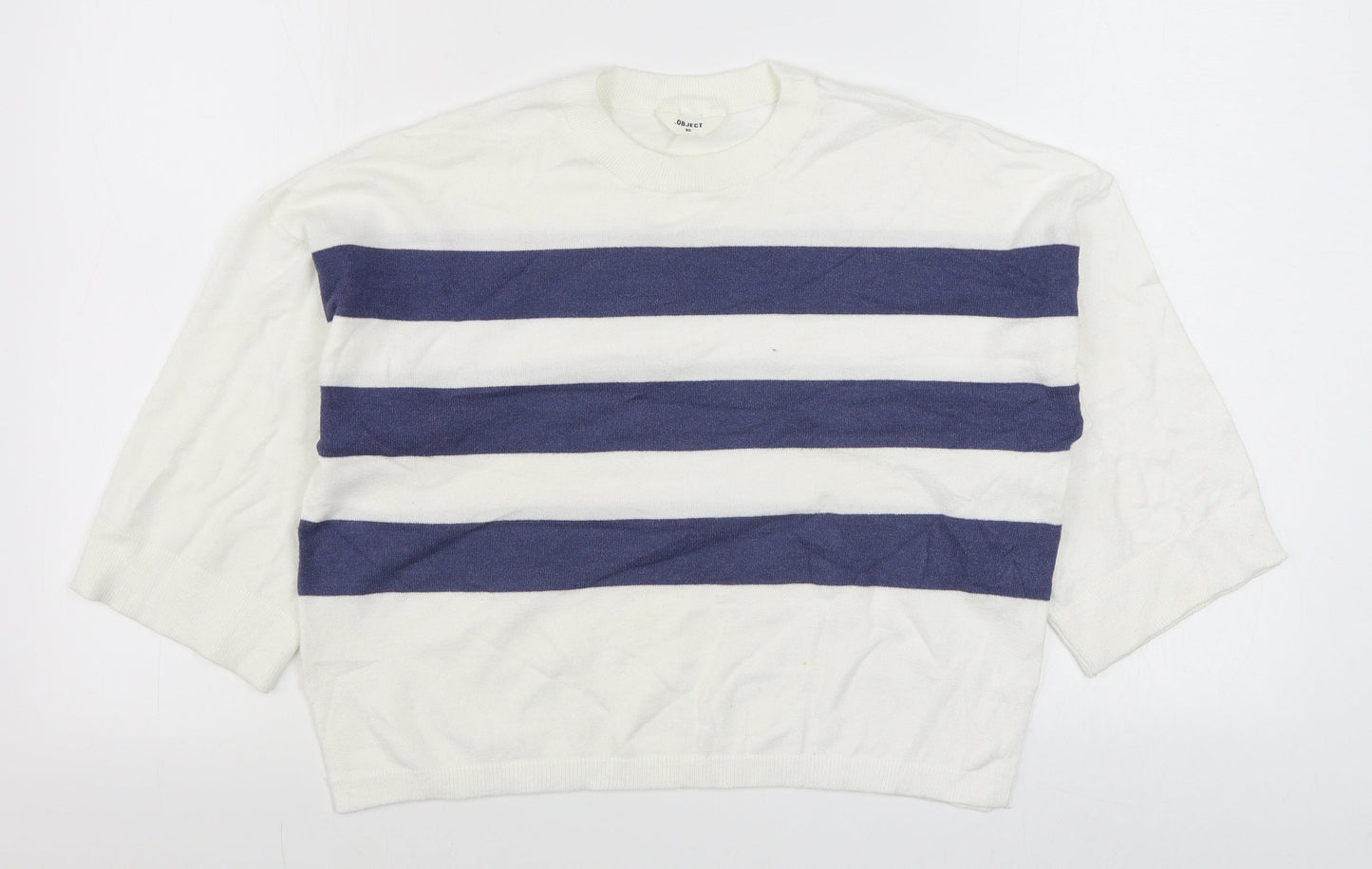 Object Womens White Round Neck Striped Nylon Pullover Jumper Size XS