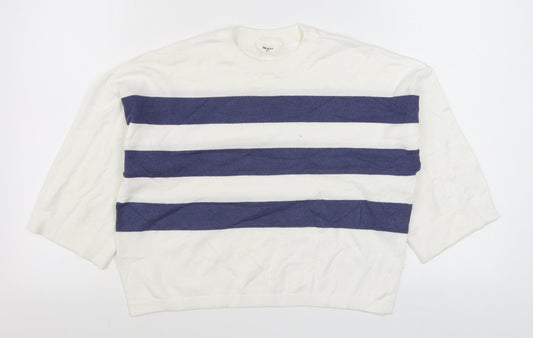 Object Womens White Round Neck Striped Nylon Pullover Jumper Size XS