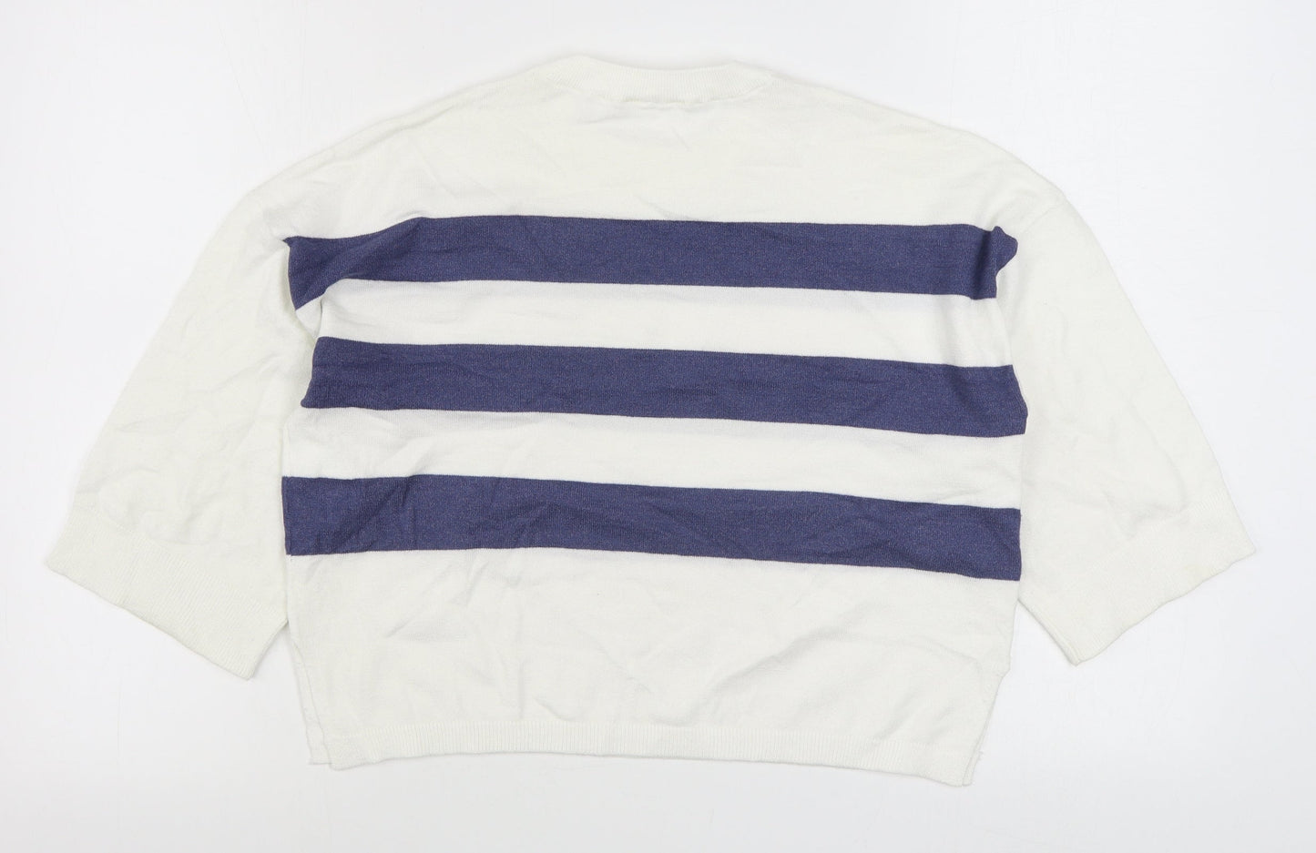 Object Womens White Round Neck Striped Nylon Pullover Jumper Size XS