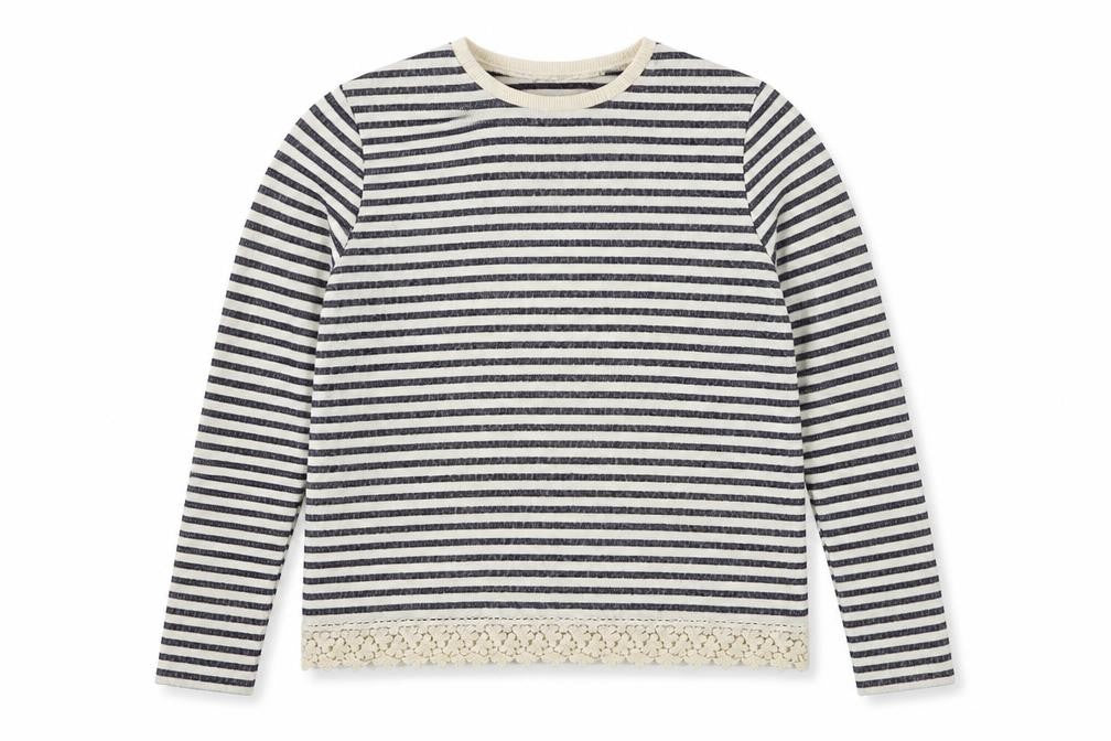 Marks & Spencer Girls Blue Round Neck Striped Cotton Pullover Jumper Size 13-14 Years  Pullover