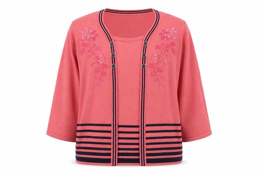 Classics Womens Pink Round Neck Striped Acrylic Pullover Jumper Size S