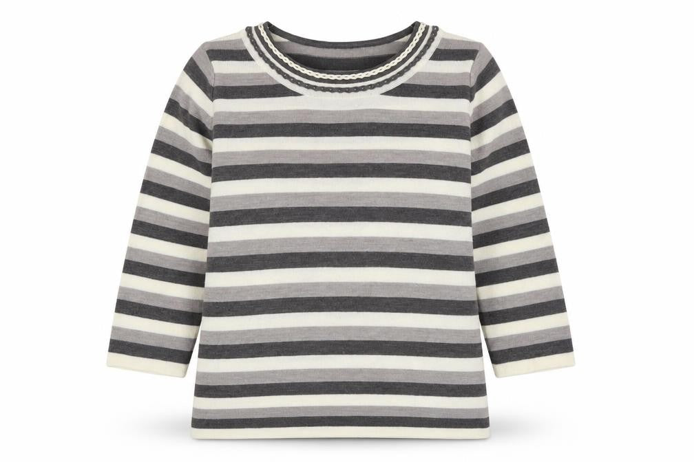 Bonmarché Womens Grey Round Neck Striped Acrylic Pullover Jumper Size L