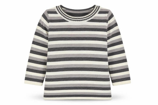 Bonmarché Womens Grey Round Neck Striped Acrylic Pullover Jumper Size L