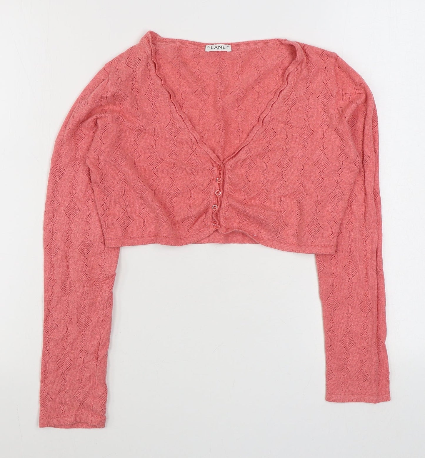 Planet Womens Pink V-Neck  Viscose Cardigan Jumper Size S