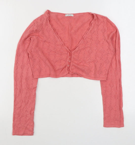 Planet Womens Pink V-Neck  Viscose Cardigan Jumper Size S