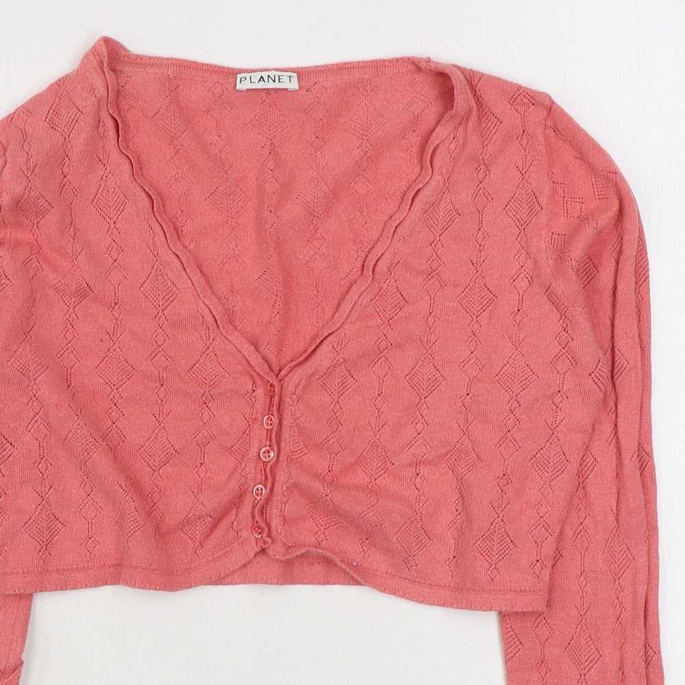 Planet Womens Pink V-Neck  Viscose Cardigan Jumper Size S