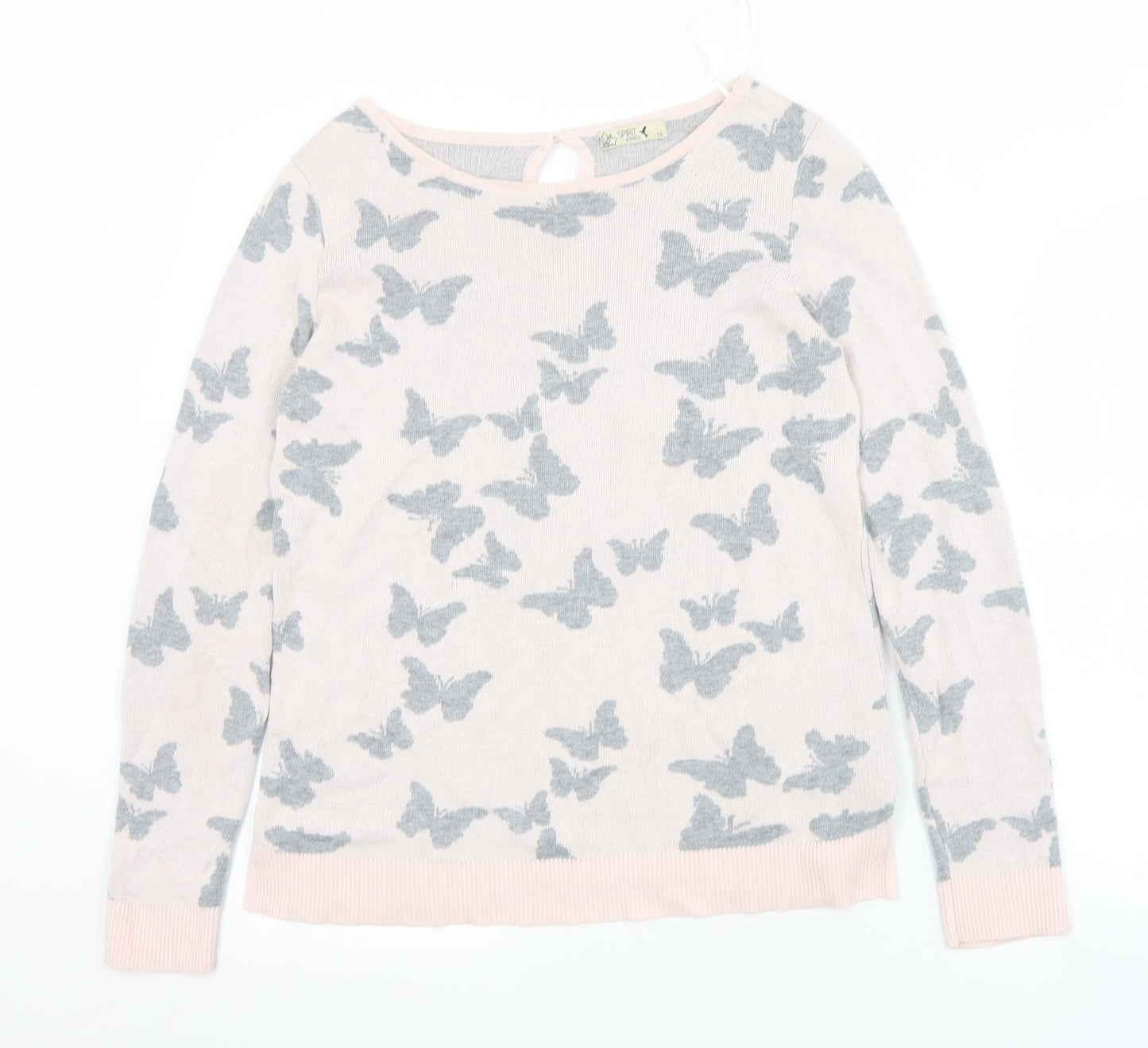 M&Co Womens Pink Boat Neck Geometric Viscose Pullover Jumper Size 10   - Butterflies