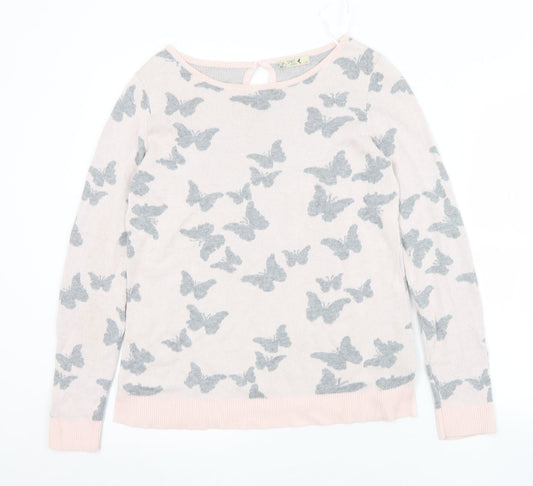 M&Co Womens Pink Boat Neck Geometric Viscose Pullover Jumper Size 10   - Butterflies