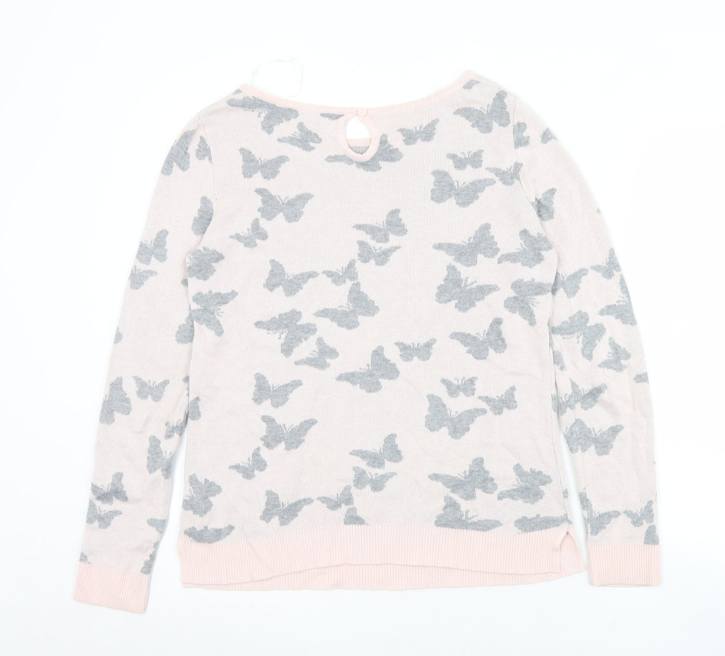 M&Co Womens Pink Boat Neck Geometric Viscose Pullover Jumper Size 10   - Butterflies