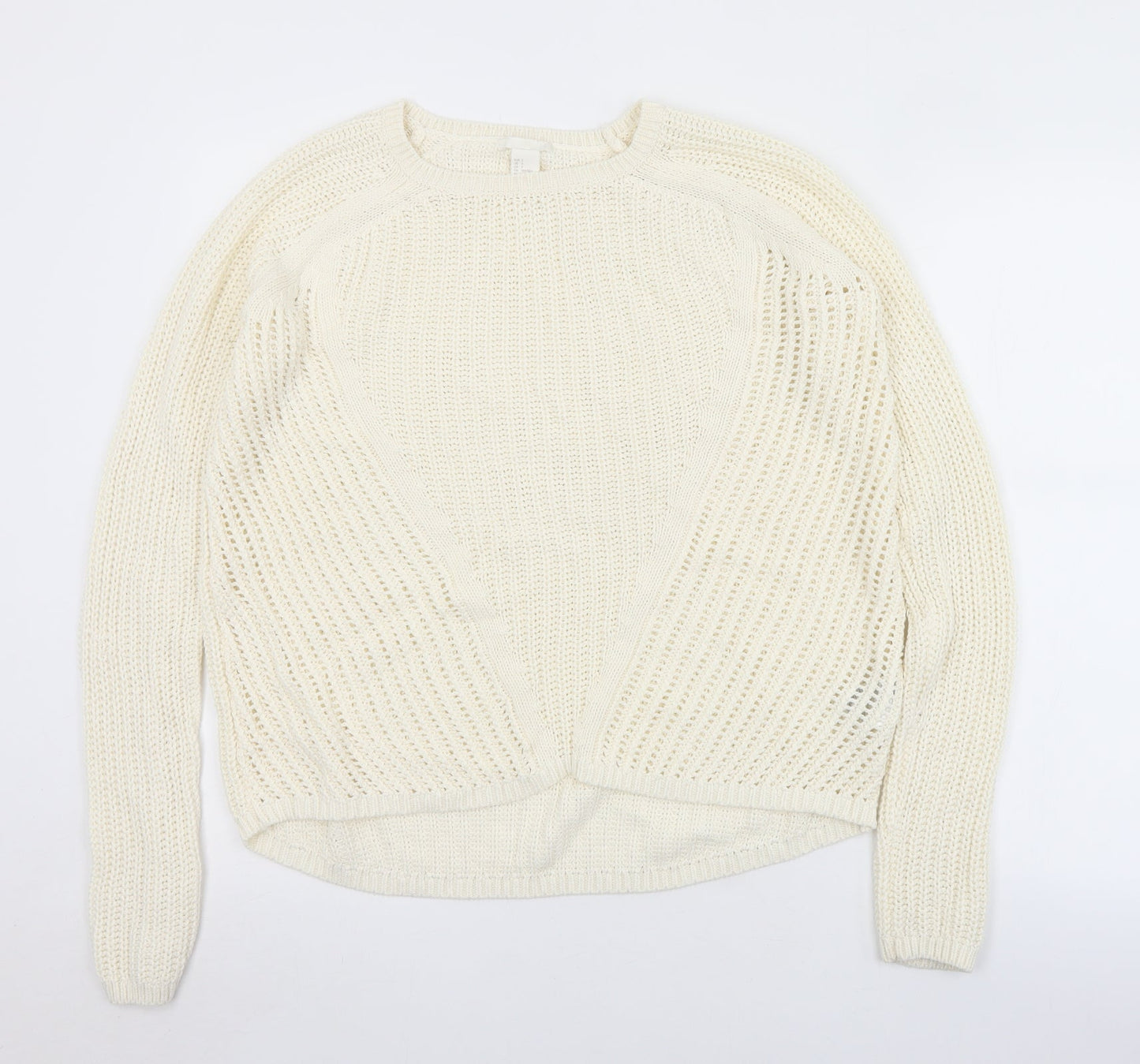 H&M Womens Ivory Crew Neck  Acrylic Pullover Jumper Size S