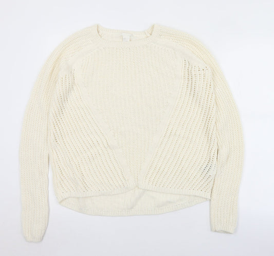 H&M Womens Ivory Crew Neck  Acrylic Pullover Jumper Size S
