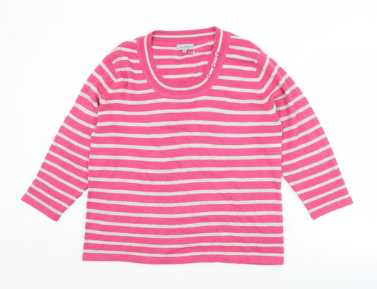 Ann Marie Mens Pink Round Neck Striped Acrylic Pullover Jumper Size XL
