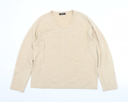BM Womens Beige V-Neck  Acrylic Pullover Jumper Size M