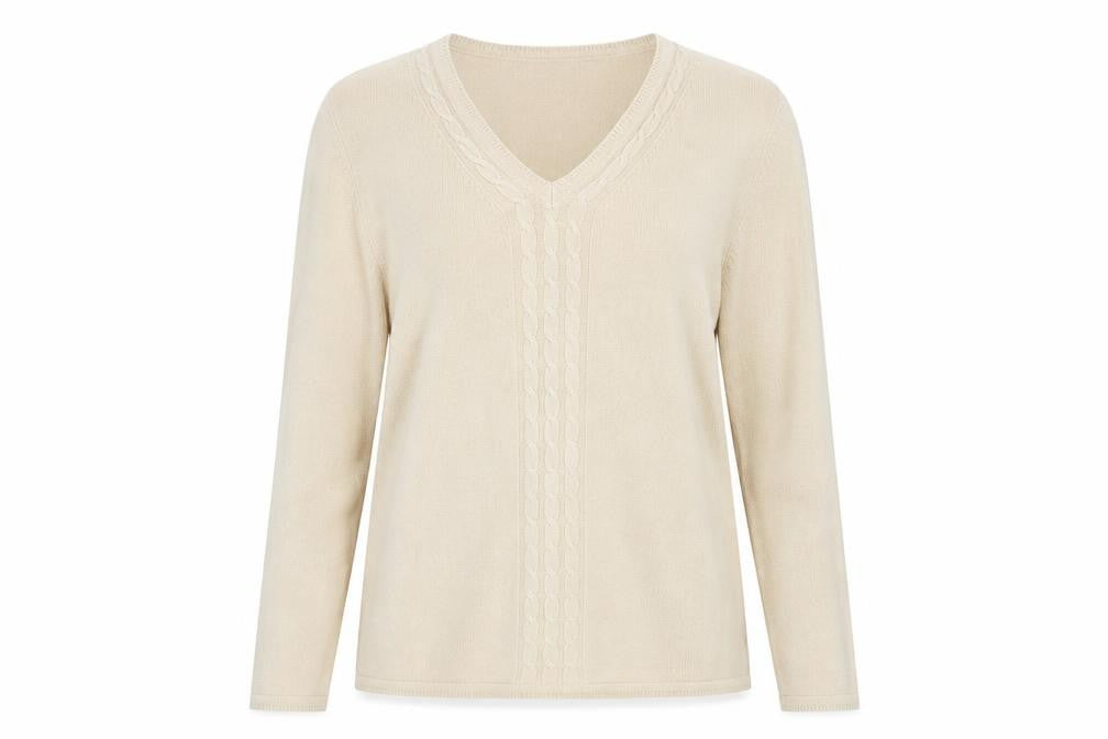 Bonmarché Womens Beige V-Neck Acrylic Pullover Jumper Size M