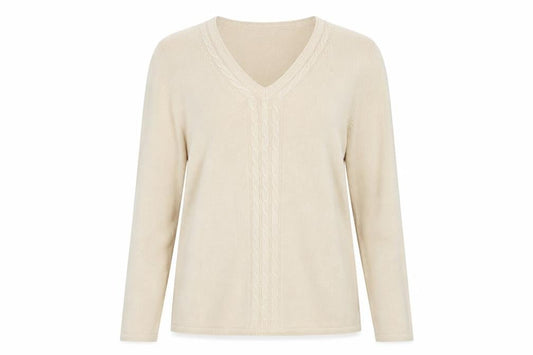 Bonmarché Womens Beige V-Neck Acrylic Pullover Jumper Size M