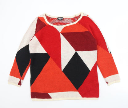 Preloved Cashel Womens Red Round Neck Geometric Acrylic Pullover Jumper Size M - Front