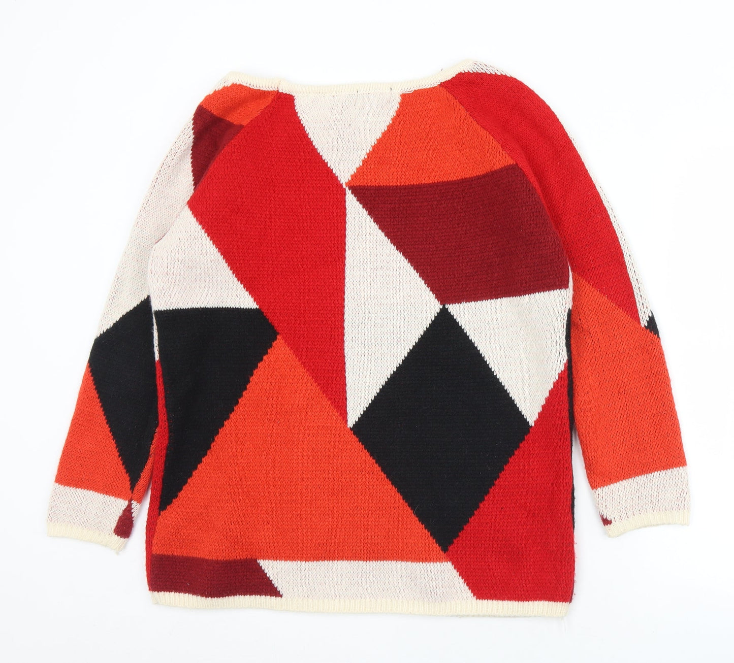 Cashel Womens Red Round Neck Geometric Acrylic Pullover Jumper Size M